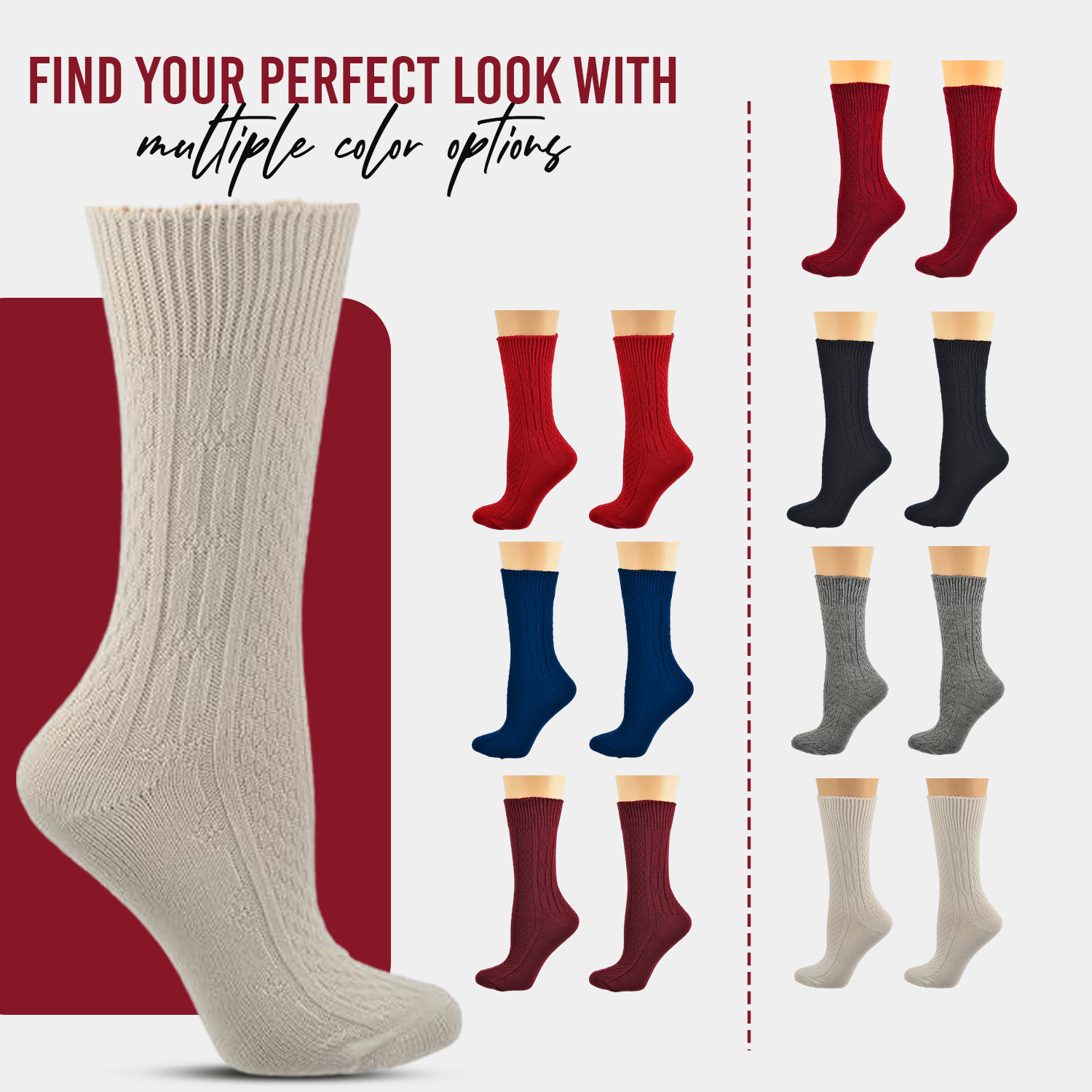 Women's Classic Cable Knit Acrylic Crew Socks 2 Pair Pack - Wear Sierra