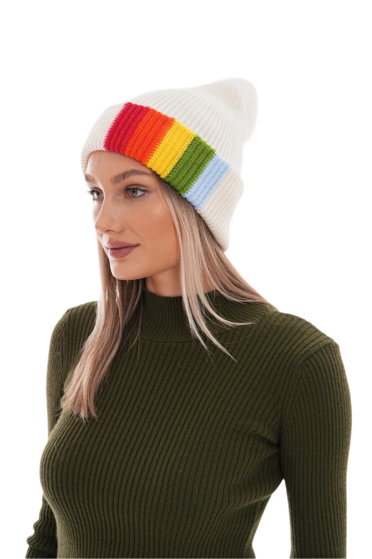 Women's Colorful Beanie With Pompom, in Rainbow Colors, Fun Winter Accessory For Her or Him - Wear Sierra