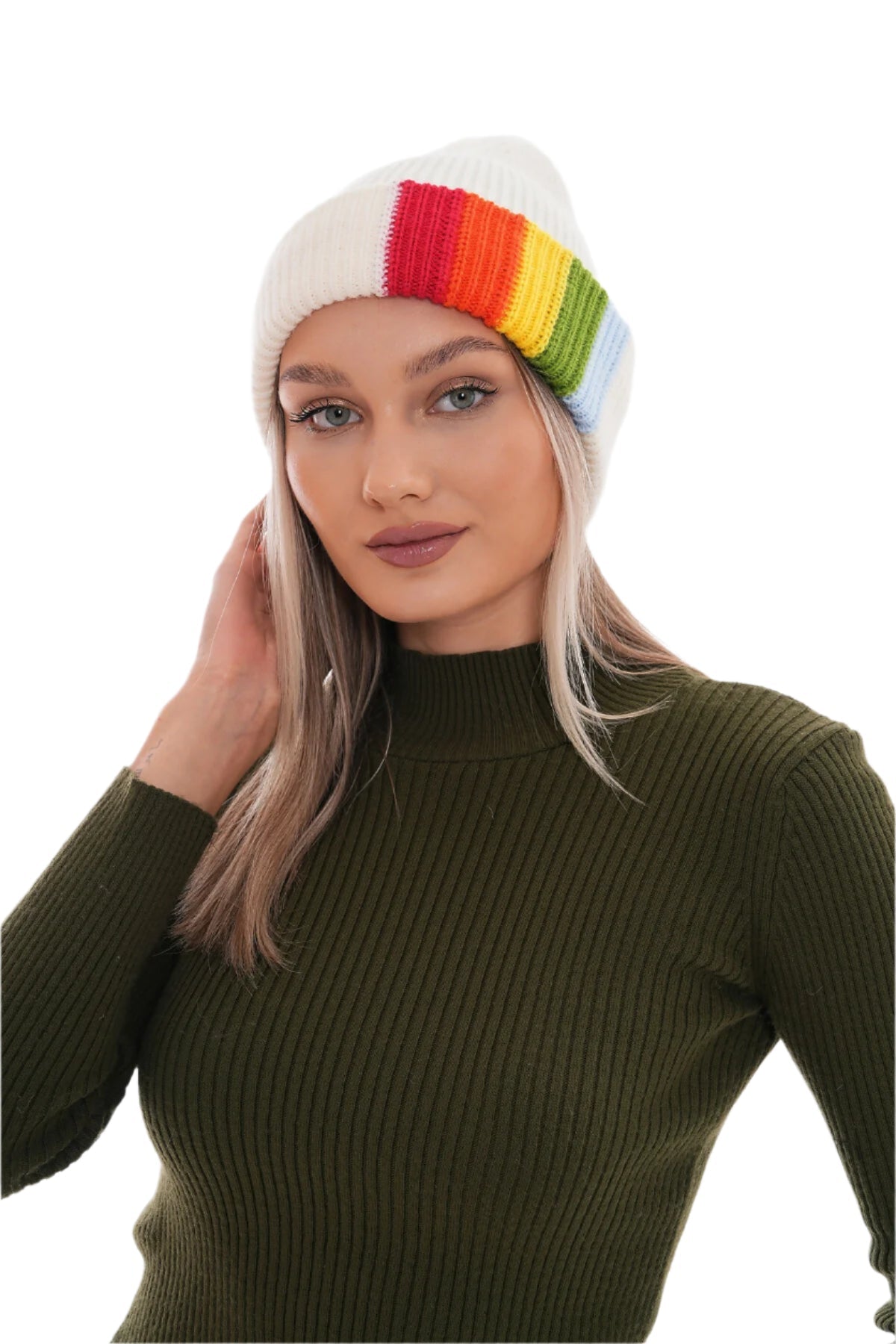 Women's Colorful Beanie With Pompom, in Rainbow Colors, Fun Winter Accessory For Her or Him - Wear Sierra