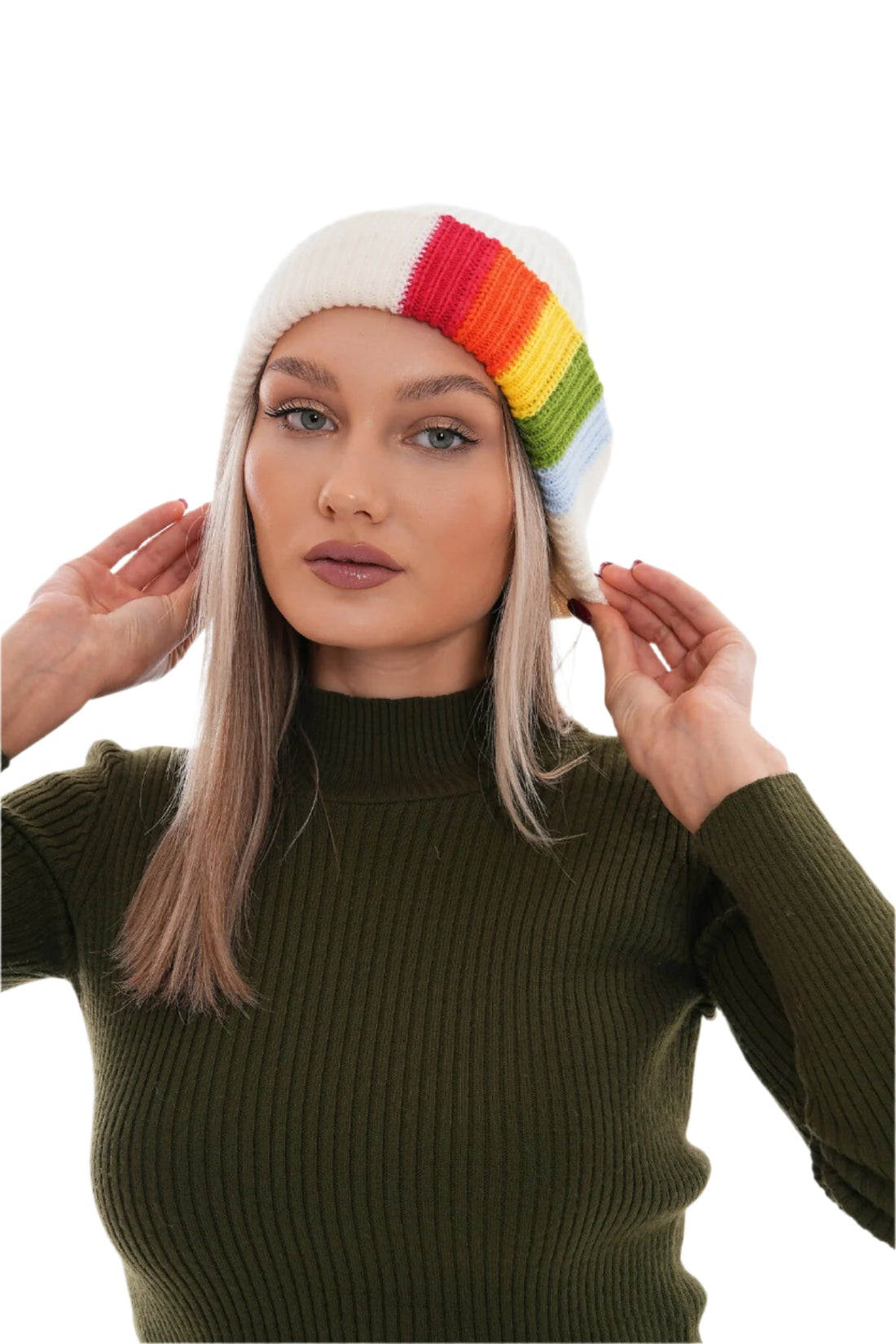 Women's Colorful Beanie With Pompom, in Rainbow Colors, Fun Winter Accessory For Her or Him - Wear Sierra