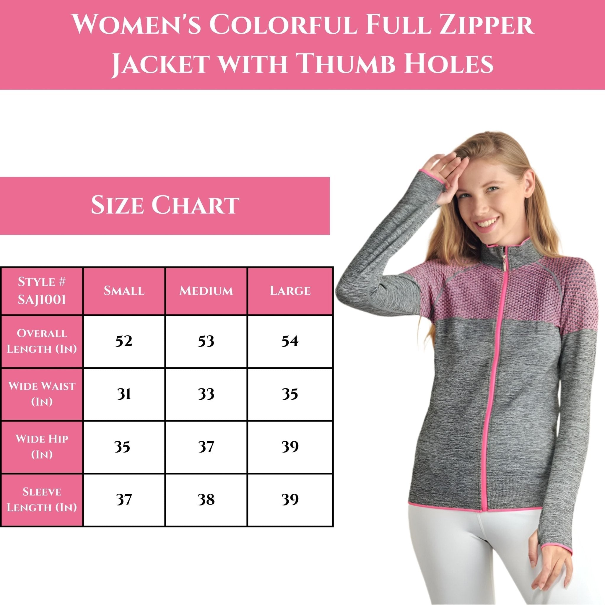 Women's Colorful Full Zipper Jacket with Thumb Holes - Perfect for Spring & Fall - Wear Sierra