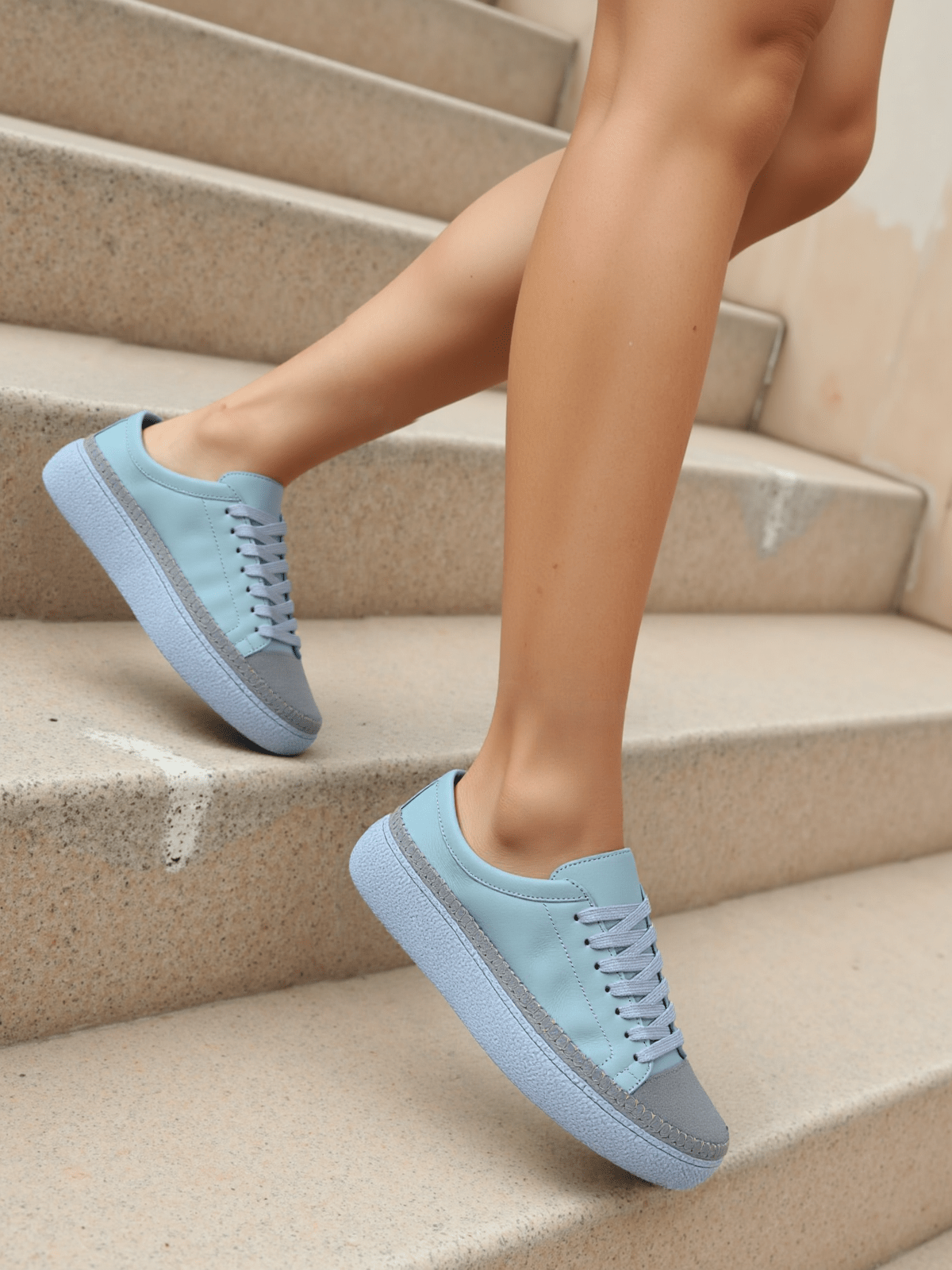 Women's Colorful Leather Sneakers - Great for the Office, Casual Days (Aimee Style) - Wear Sierra