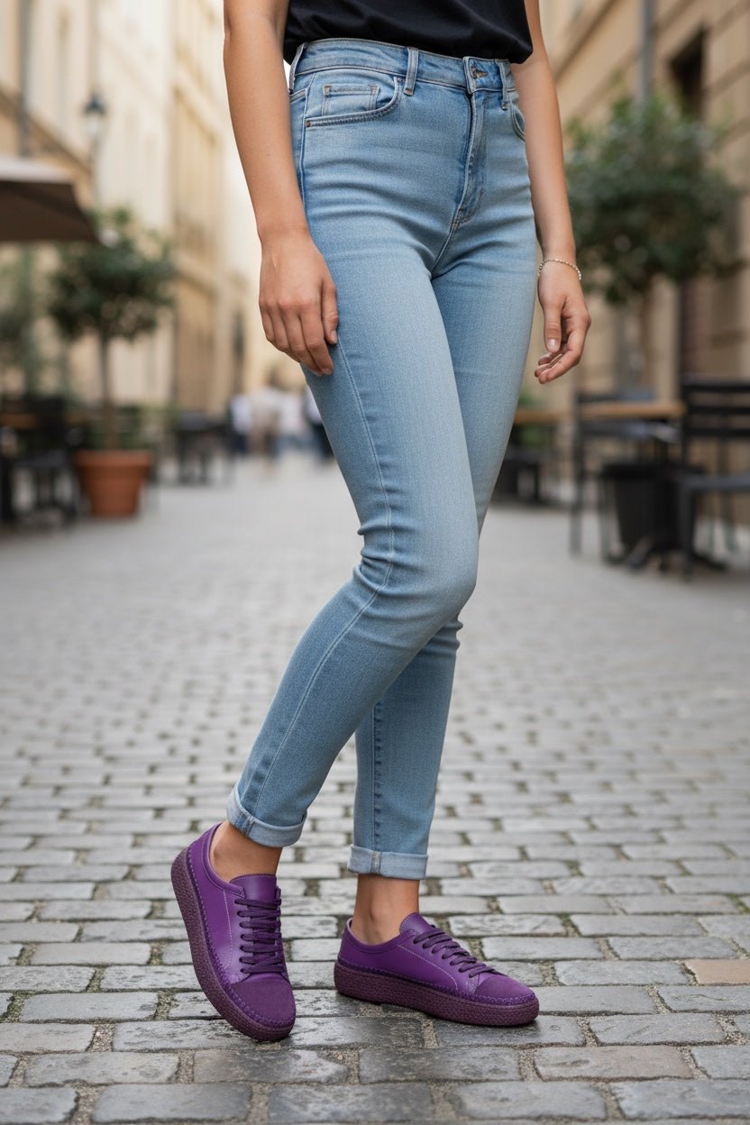 Women's Colorful Leather Sneakers - Great for the Office, Casual Days (Aimee Style) - Wear Sierra