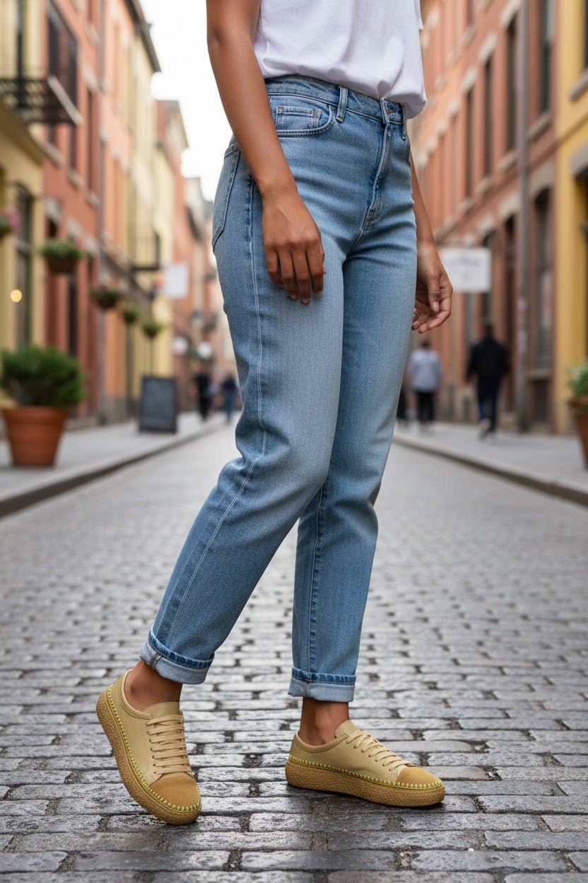 Women's Colorful Leather Sneakers - Great for the Office, Casual Days (Aimee Style) - Wear Sierra