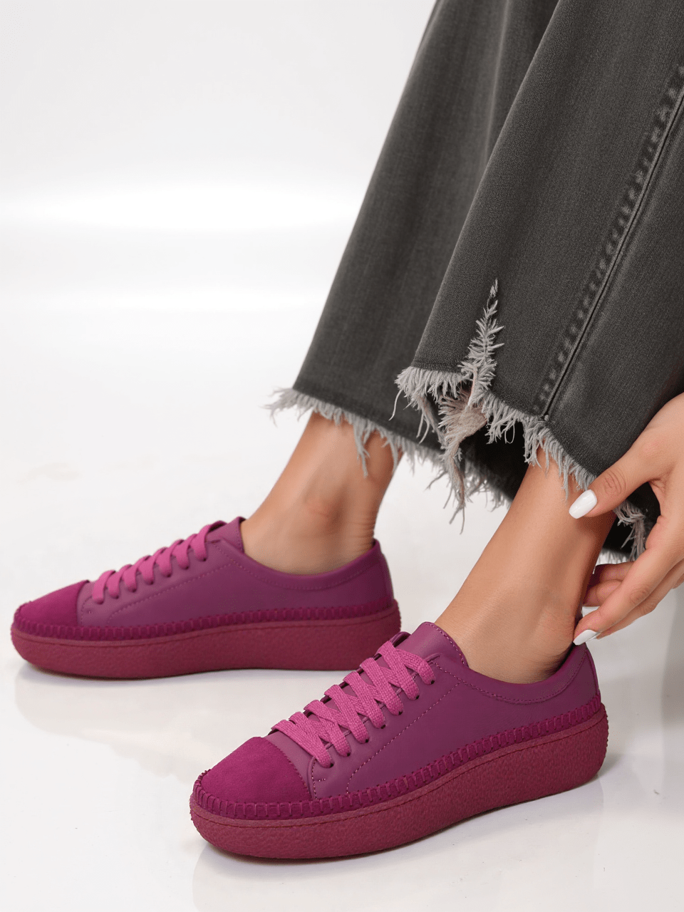 Women's Colorful Leather Sneakers - Great for the Office, Casual Days (Aimee Style) - Wear Sierra