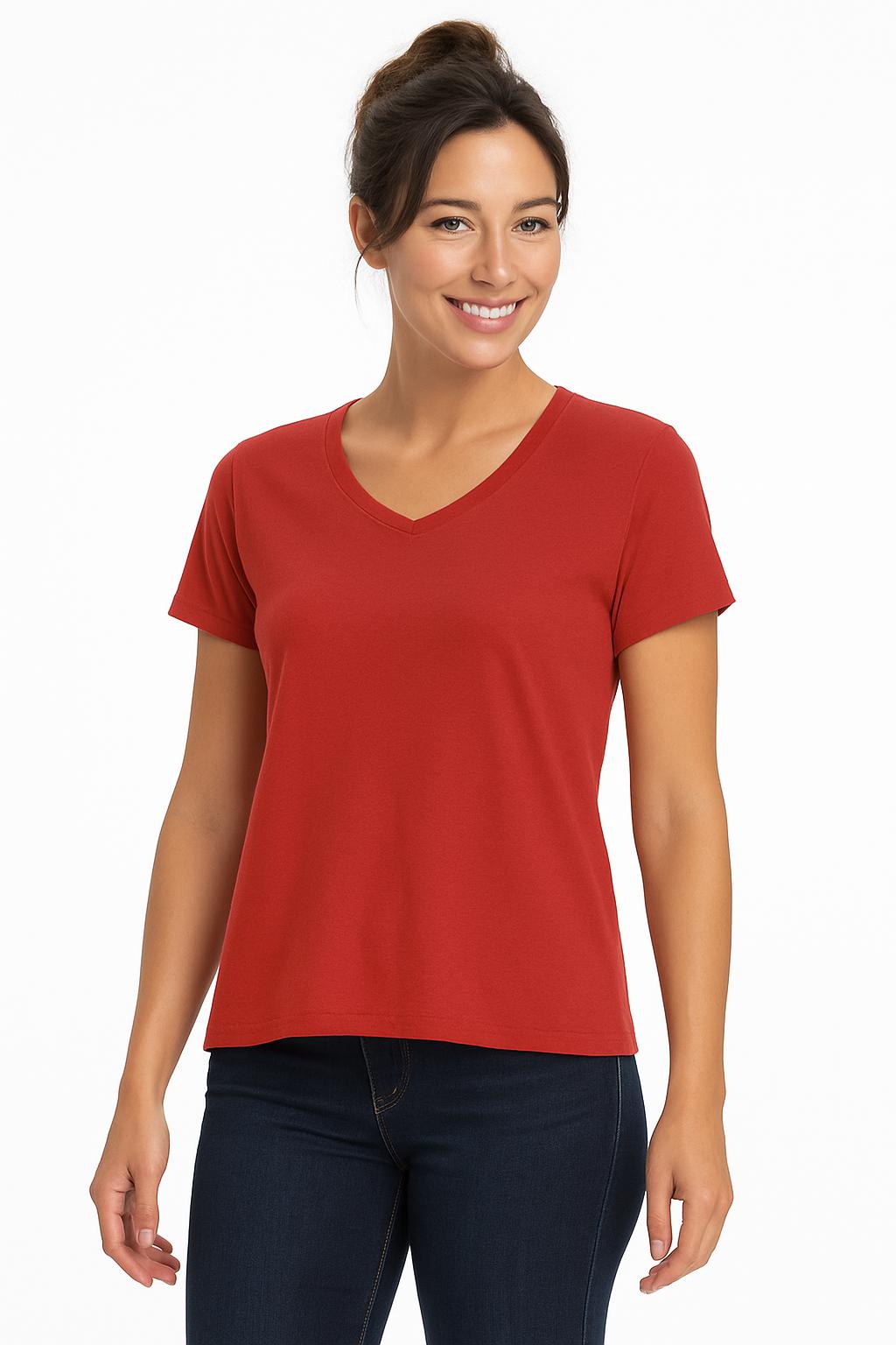 Women's Colorful V-Neck Short Sleeve Turkish Cotton T-Shirts - Wear Sierra