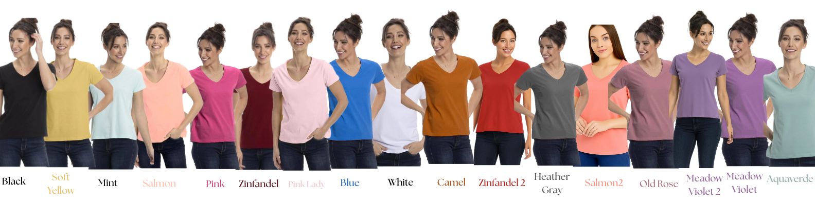 Women's Colorful V-Neck Short Sleeve Turkish Cotton T-Shirts - Wear Sierra