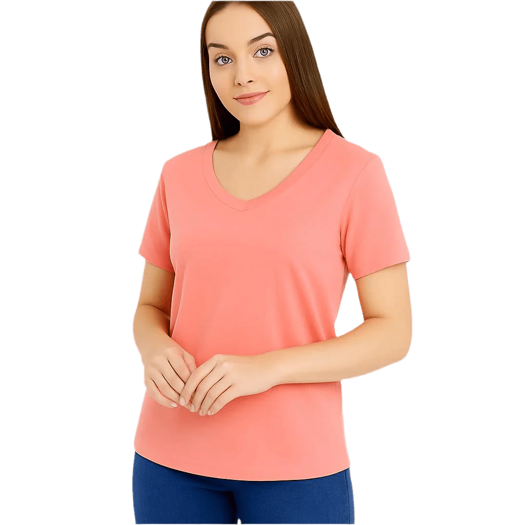 Women's Colorful V-Neck Short Sleeve Turkish Cotton T-Shirts - Wear Sierra