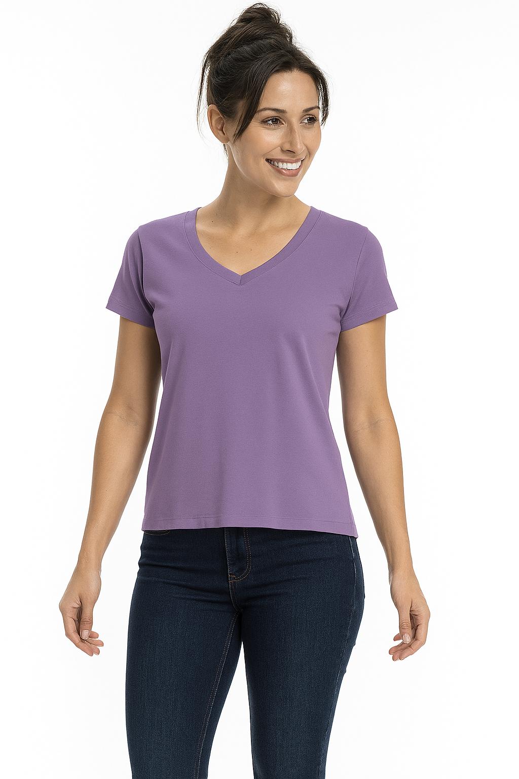 Women's Colorful V-Neck Short Sleeve Turkish Cotton T-Shirts - Wear Sierra