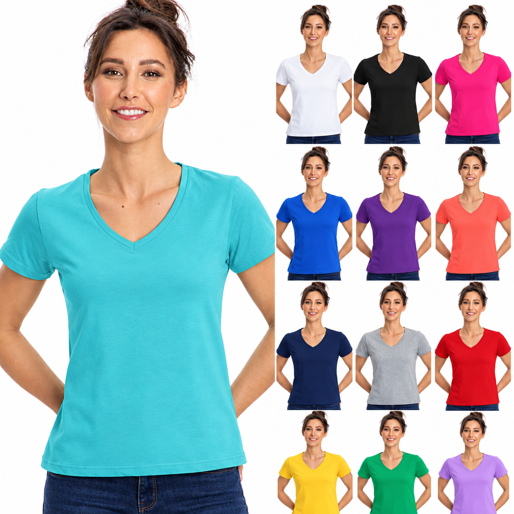 CLEARANCE Women's Colorful V-Neck Short Sleeve Lightweight Cotton T-Shirts OPEN BOX - FINAL SALE