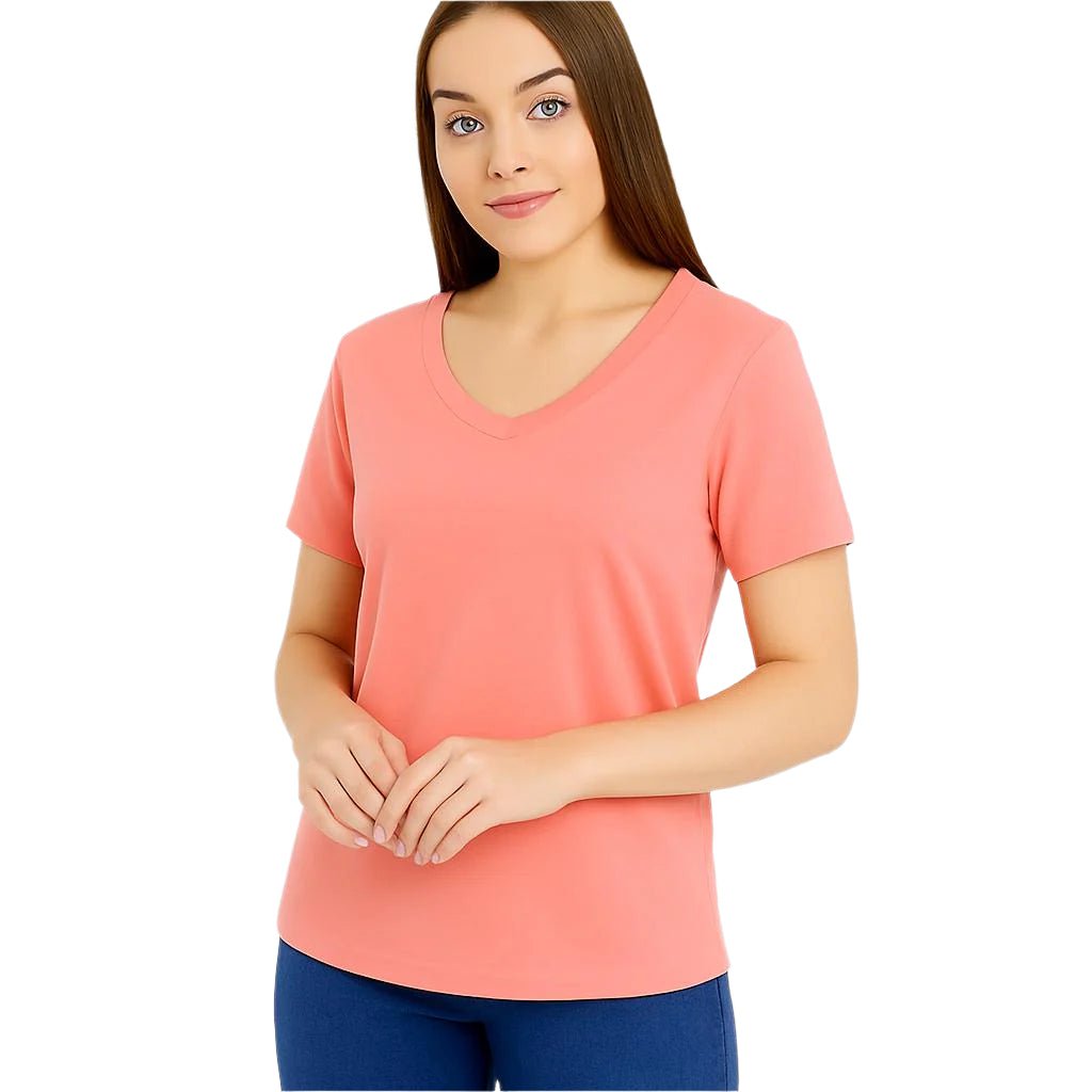 Women's Colorful V-Neck Short Sleeve Turkish Cotton T-Shirts - Wear Sierra