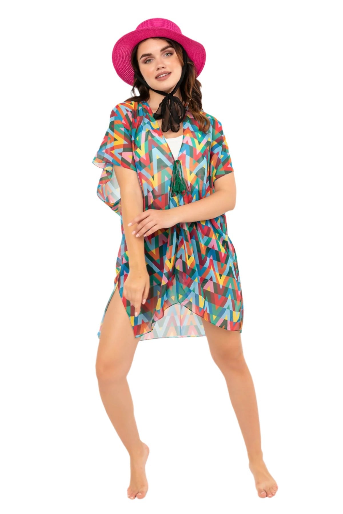 Women's Colorful Zigzag Pattern Beach Wear, Swimwear Sheer Cover-Up - Wear Sierra