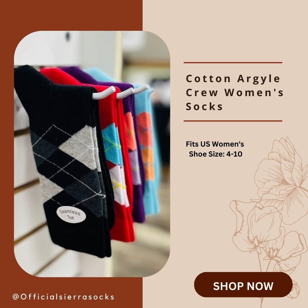 Women's Combed Cotton Crew Socks, Colorful Argyle Design, Choose 1 Pair Pack or 4 Pair Packs - Wear Sierra