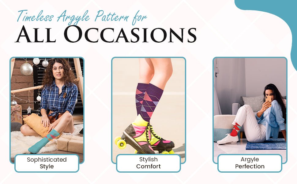 Women's Combed Cotton Crew Socks, Colorful Argyle Design, Choose 1 Pair Pack or 4 Pair Packs - Wear Sierra