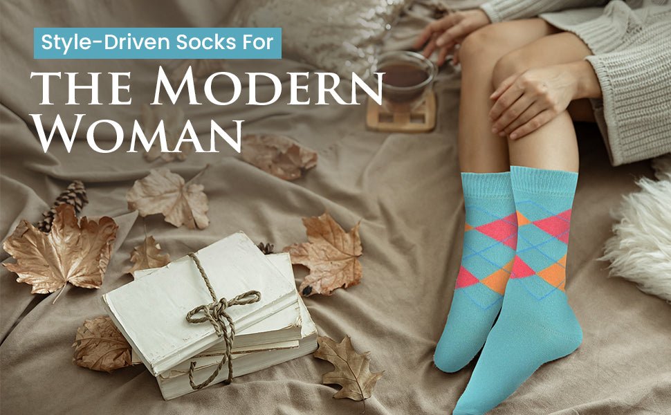 Women's Combed Cotton Crew Socks, Colorful Argyle Design, Choose 1 Pair Pack or 4 Pair Packs - Wear Sierra