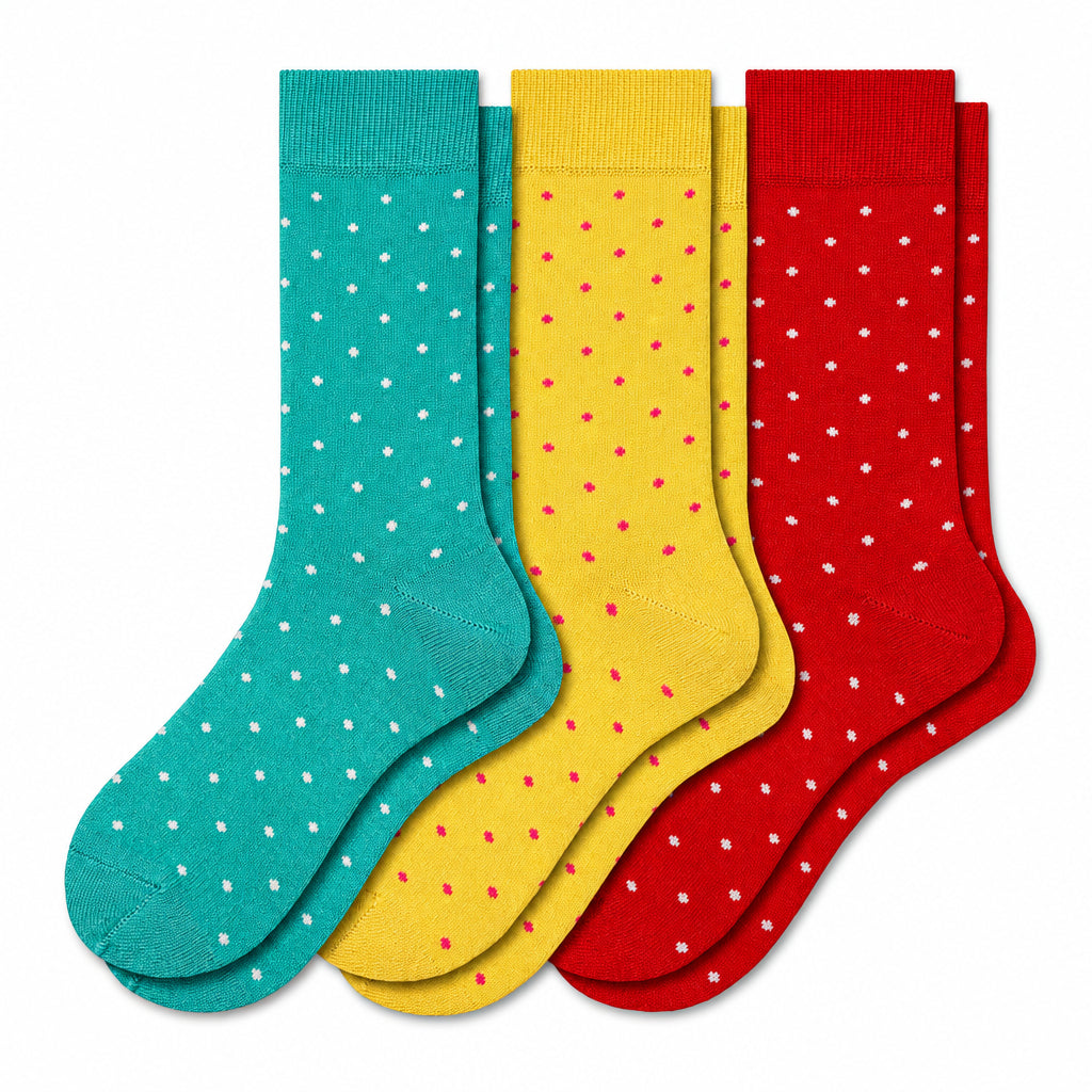 Women's Combed Cotton Crew Socks, Colorful Pin Dot Casual Women's 3 Pair Packs - Wear Sierra