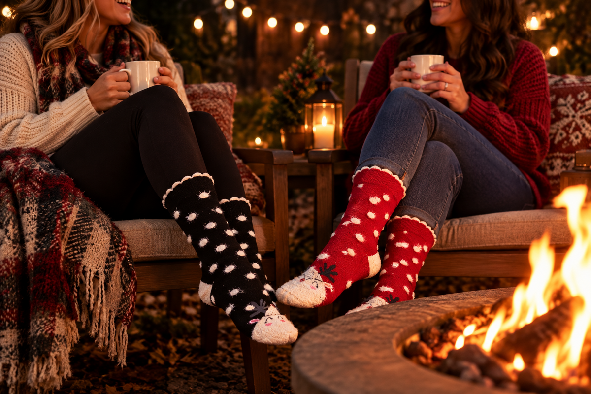 Women’s Christmas Crew Socks – Festive Reindeer & Santa Holiday Socks, 2-Pair Set