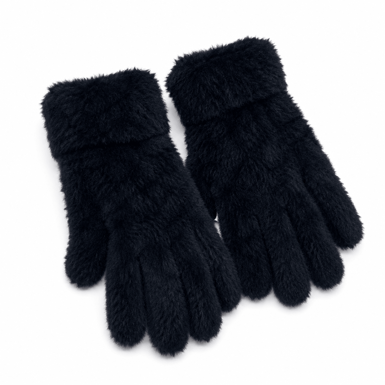 Women's Fuzzy Black Winter Gloves, Furry-Lined Fluffy Gloves-For Her - Wear Sierra