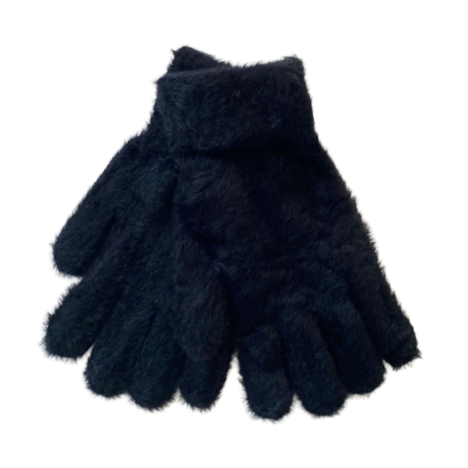 Women's Fuzzy Black Winter Gloves, Furry-Lined Fluffy Gloves-For Her - Wear Sierra