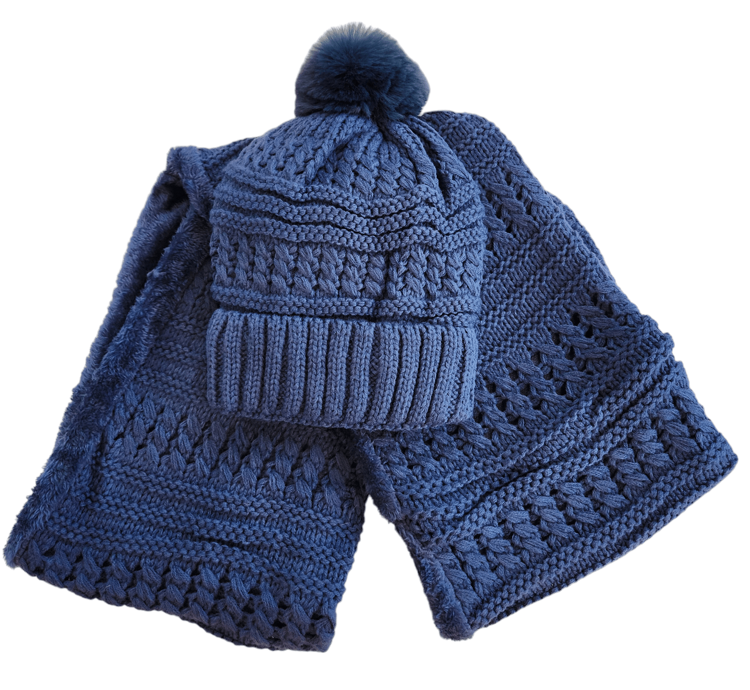 Women's Fuzzy Fur Lined Beanie Pompom Hat and Infinity Scarf Set - Wear Sierra
