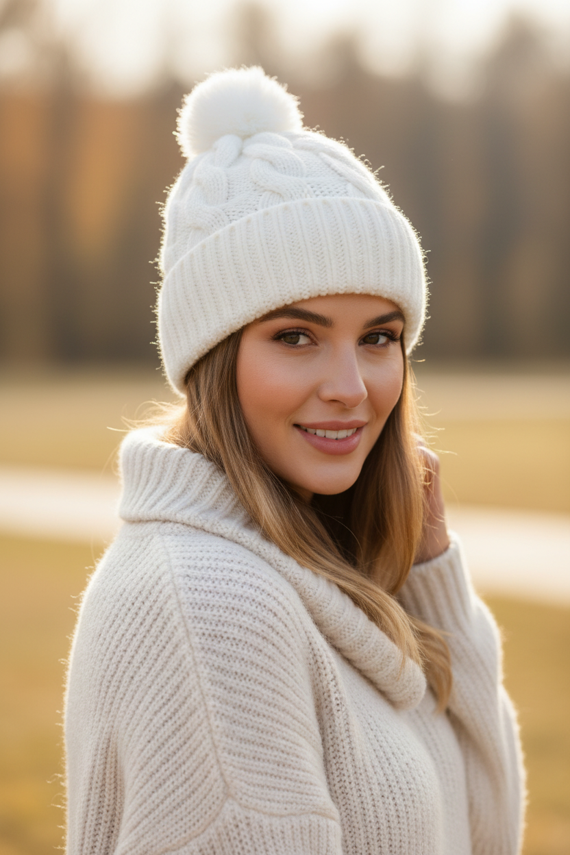 Women's Cable Knit Beanie with Soft Fuzzy Lining – Warm Winter Hat