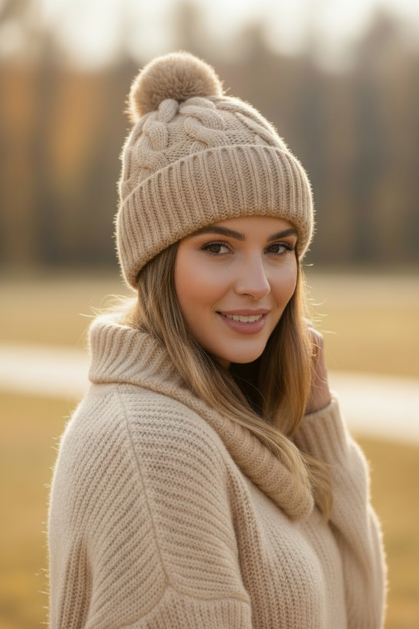 Women's Cable Knit Beanie with Soft Fuzzy Lining – Warm Winter Hat