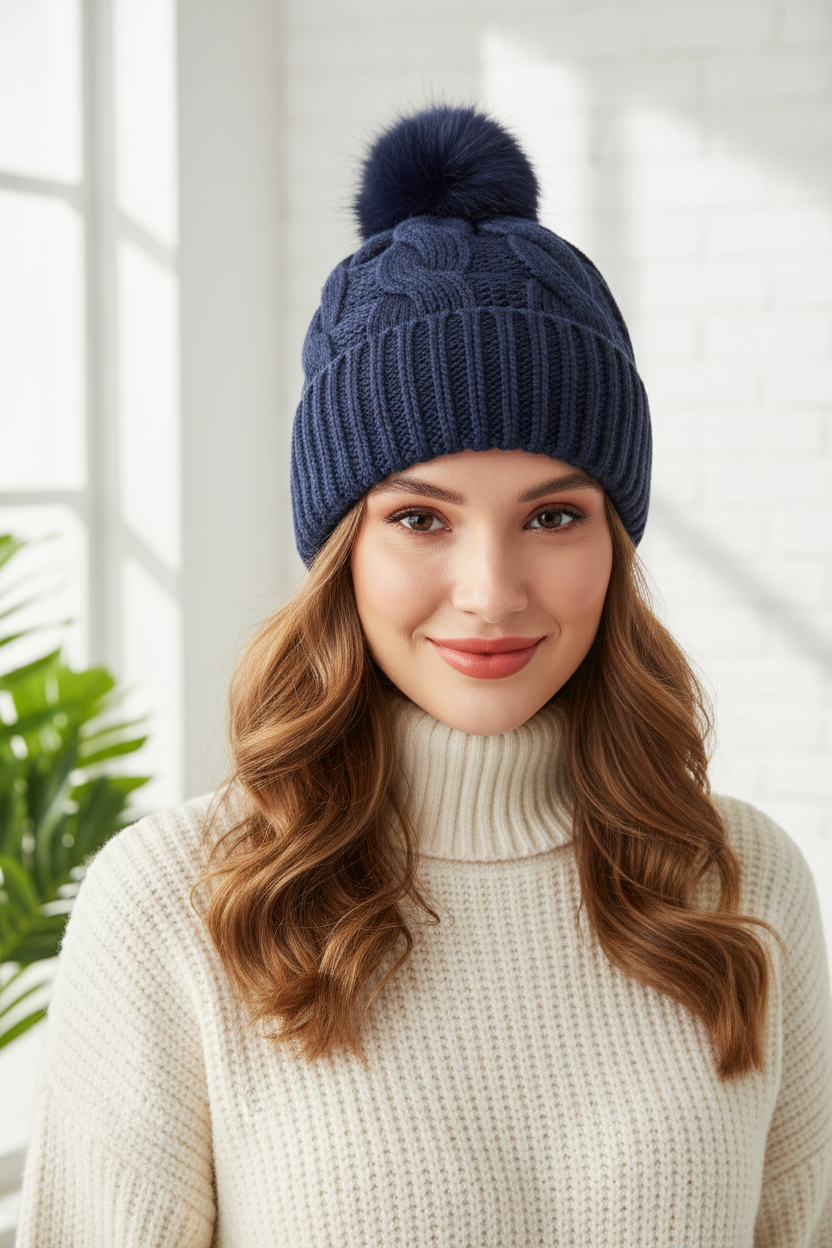 Women's Cable Knit Beanie with Soft Fuzzy Lining – Warm Winter Hat