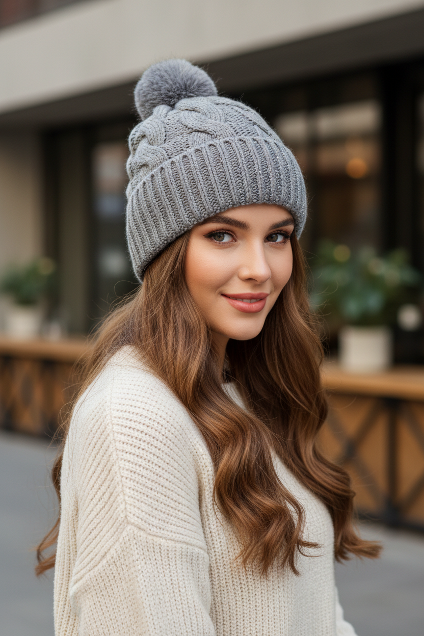 Women's Cable Knit Beanie with Soft Fuzzy Lining – Warm Winter Hat