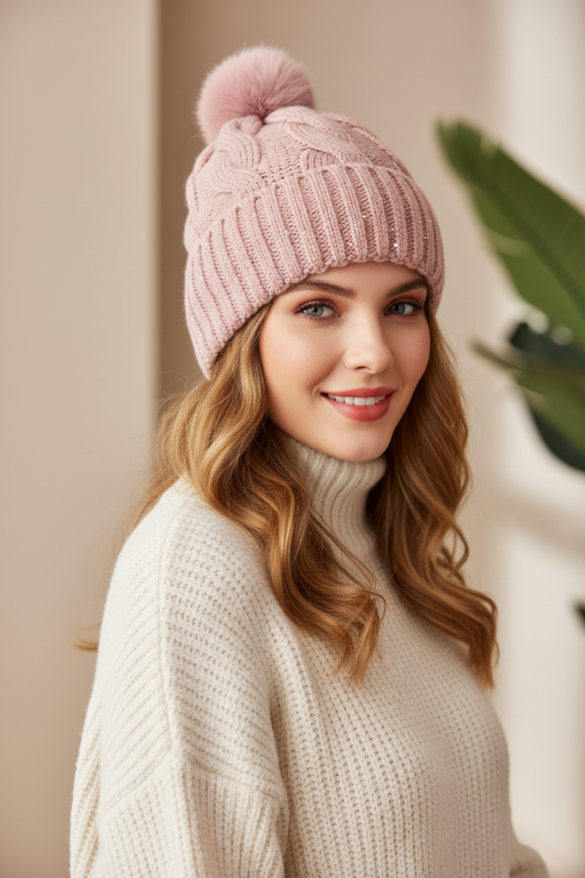 Women's Cable Knit Beanie with Soft Fuzzy Lining – Warm Winter Hat