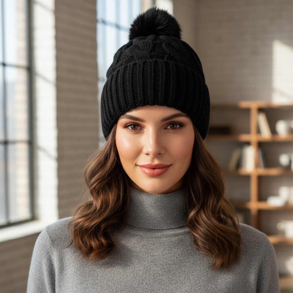 Women's Cable Knit Beanie with Soft Fuzzy Lining – Warm Winter Hat