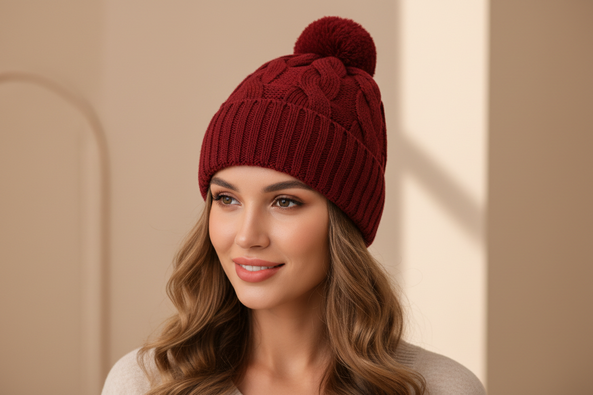 Women's Cable Knit Beanie with Soft Fuzzy Lining – Warm Winter Hat