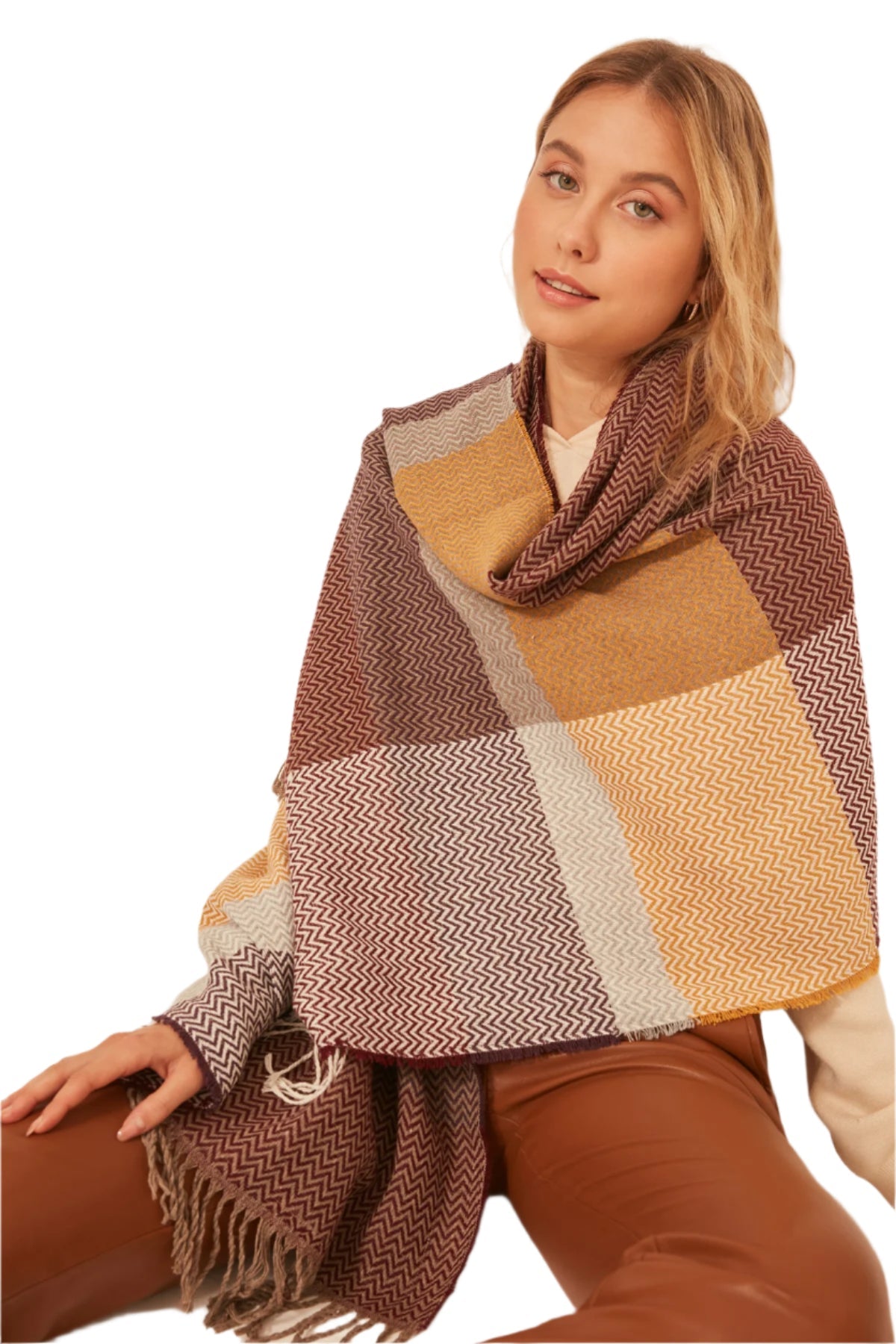 Women's Herringbone Patterned Scarf - Thick Shoulder Shawl, Perfect Winter Accessory - Wear Sierra