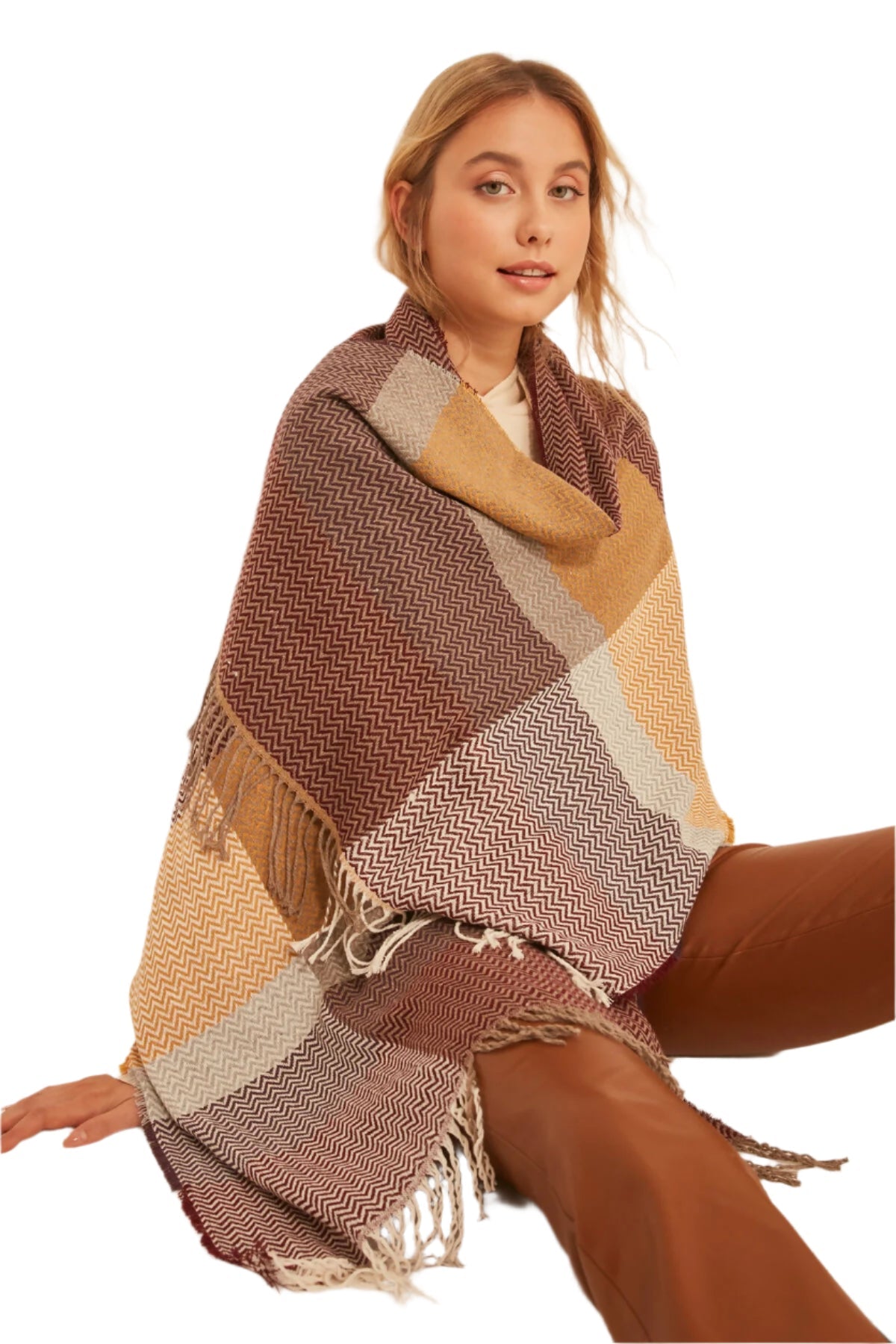 Women's Herringbone Patterned Scarf - Thick Shoulder Shawl, Perfect Winter Accessory - Wear Sierra
