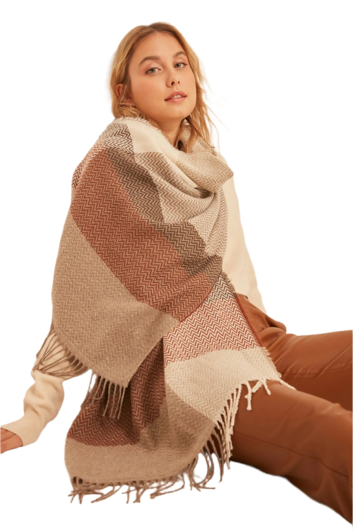 Women's Herringbone Patterned Scarf - Thick Shoulder Shawl, Perfect Winter Accessory - Wear Sierra