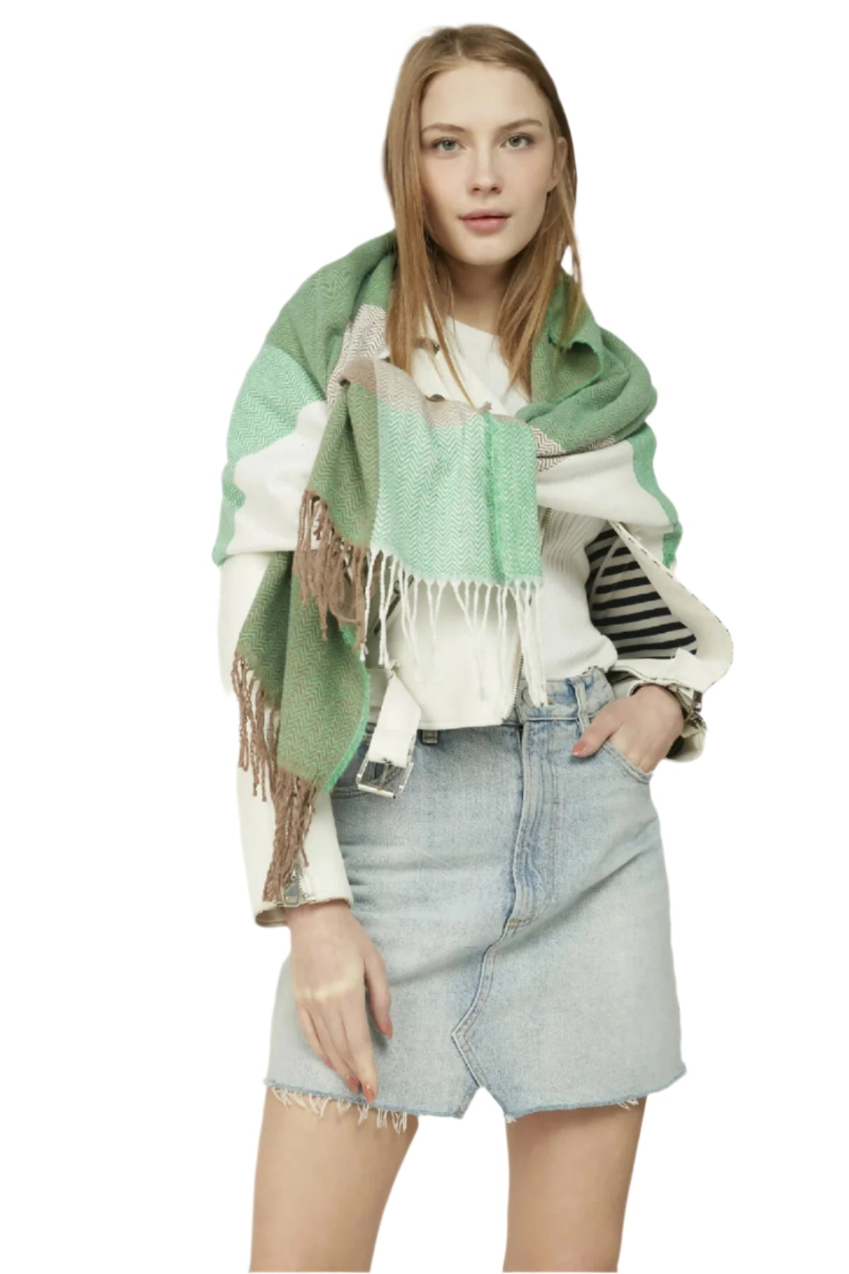 Women's Herringbone Patterned Scarf - Thick Shoulder Shawl, Perfect Winter Accessory - Wear Sierra