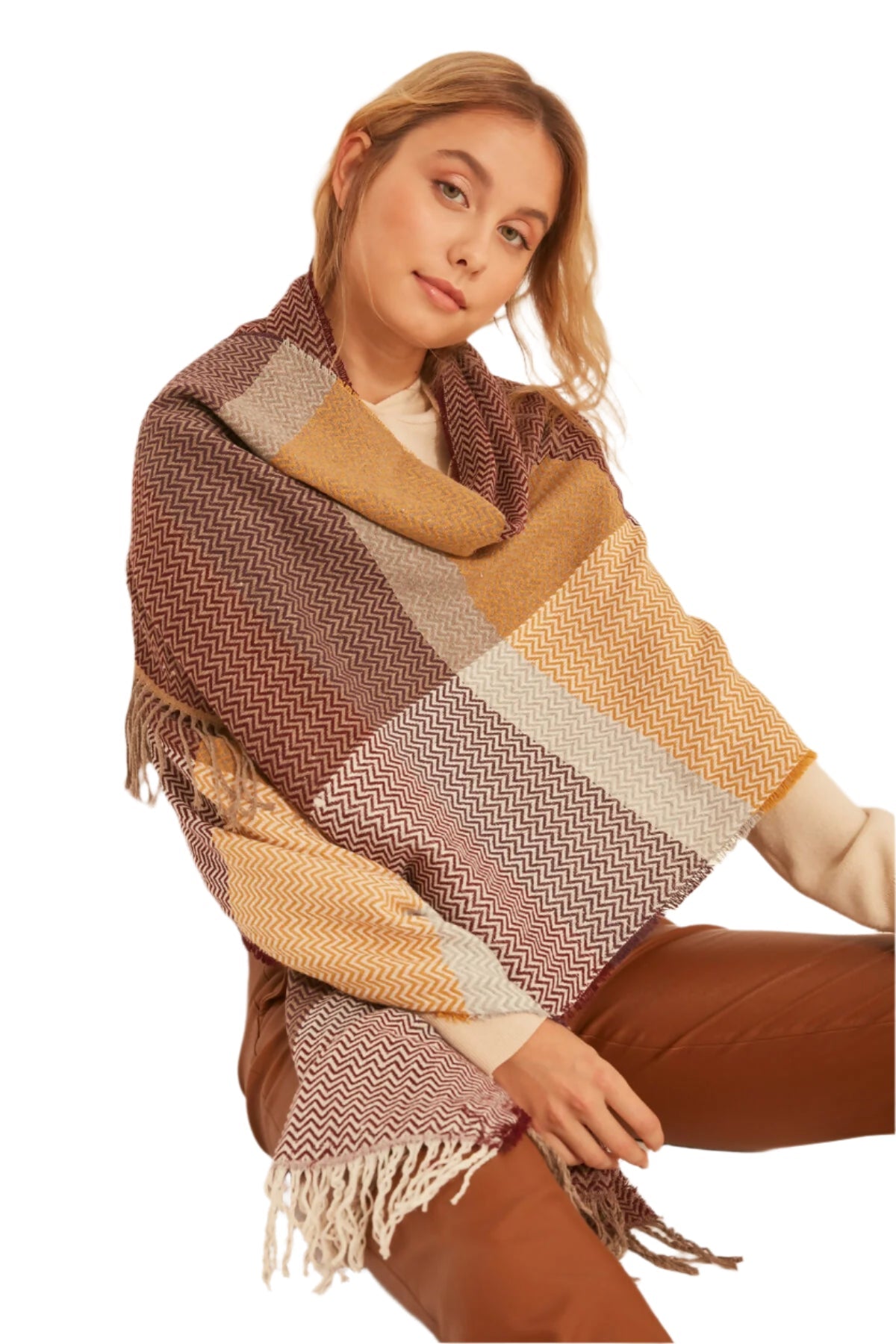 Women's Herringbone Patterned Scarf - Thick Shoulder Shawl, Perfect Winter Accessory - Wear Sierra