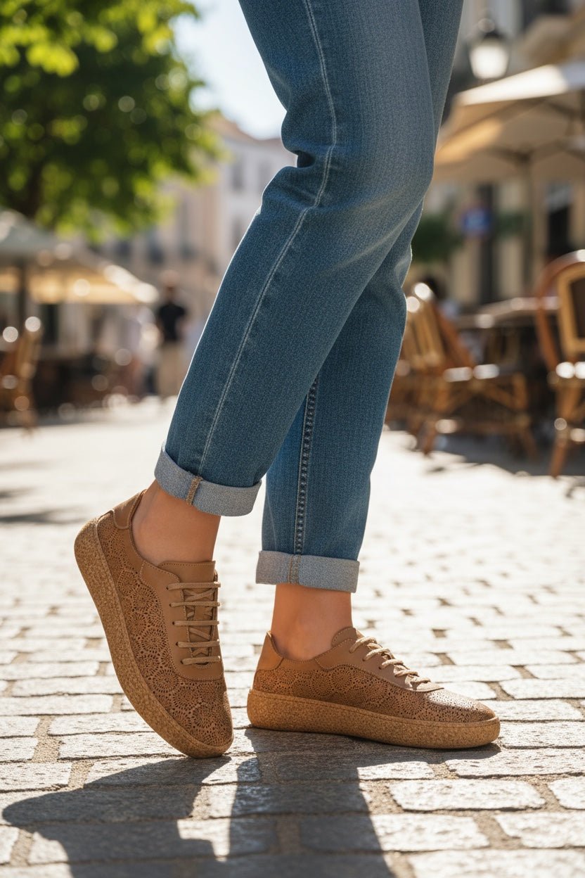 Women's Lace-Up Slip On Leather Sneakers (Colette Style) - Wear Sierra