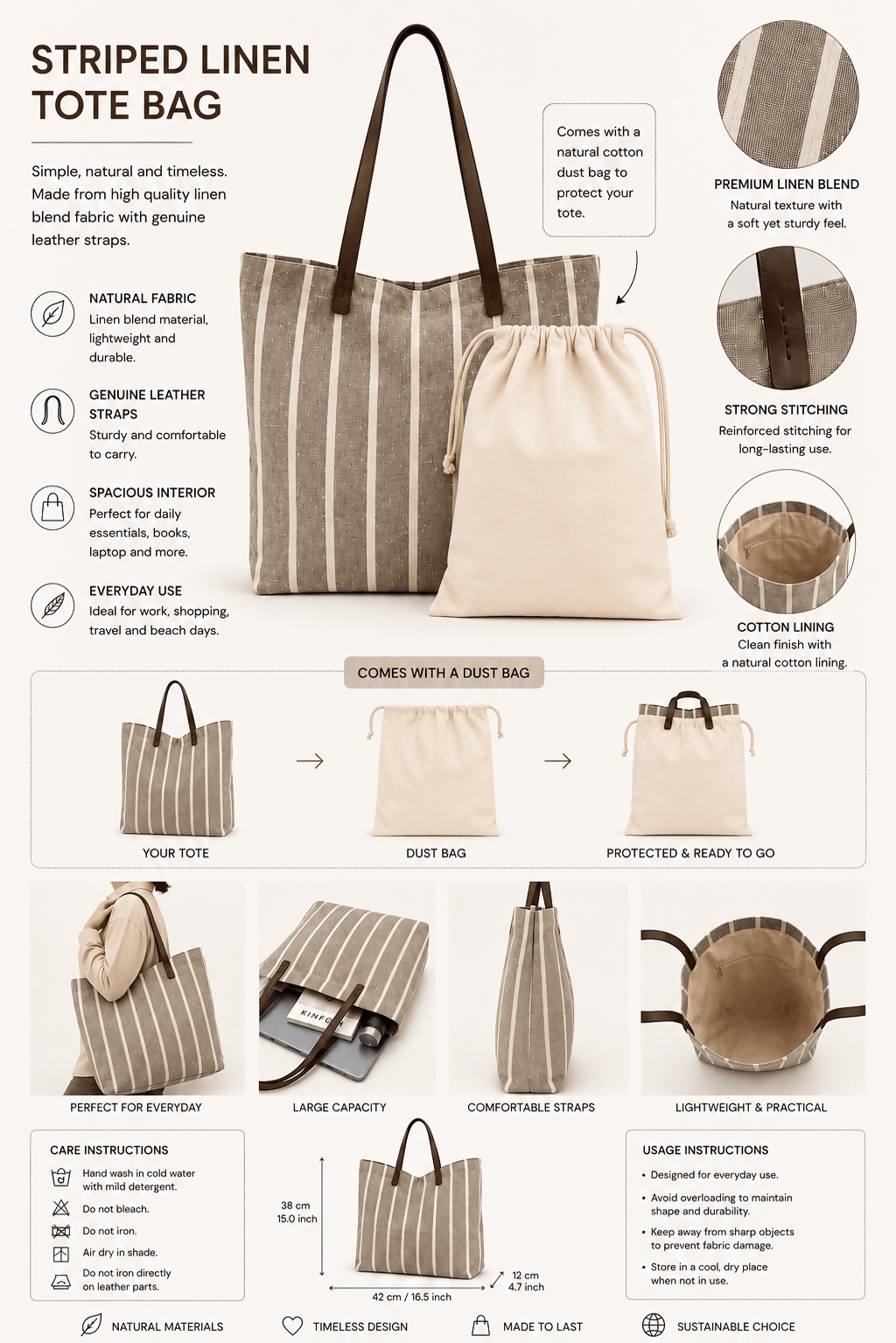 Women's Large Striped Tote Bag for Beach, Travel & Everyday Use - Wear Sierra