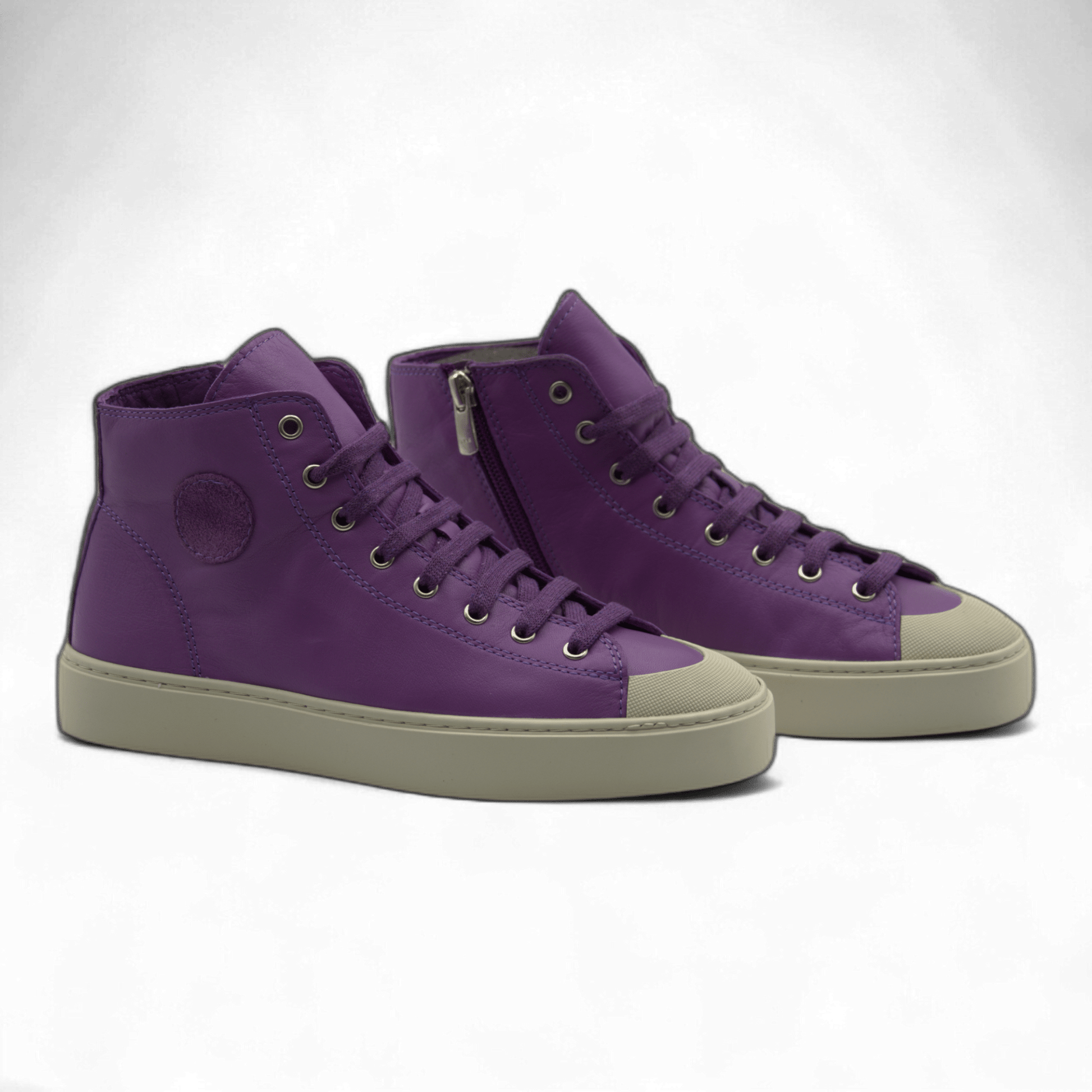 Women's Leather High Top Sneakers with Convenient Side Zipper (August Style) - Wear Sierra