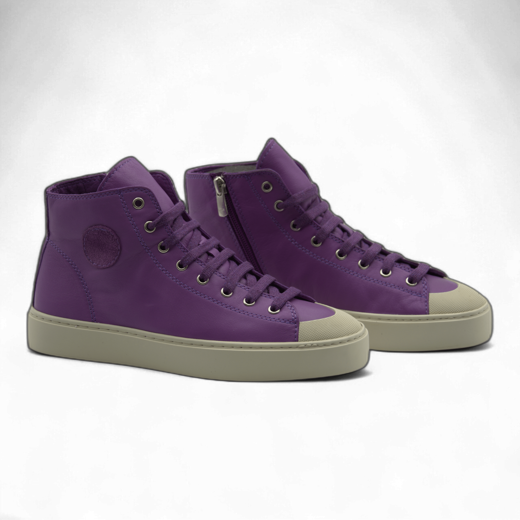 Women's Leather High Top Sneakers with Convenient Side Zipper (August Style) - Wear Sierra