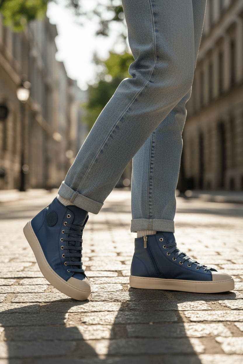 Women's Leather High Top Sneakers with Convenient Side Zipper (August Style) - Wear Sierra