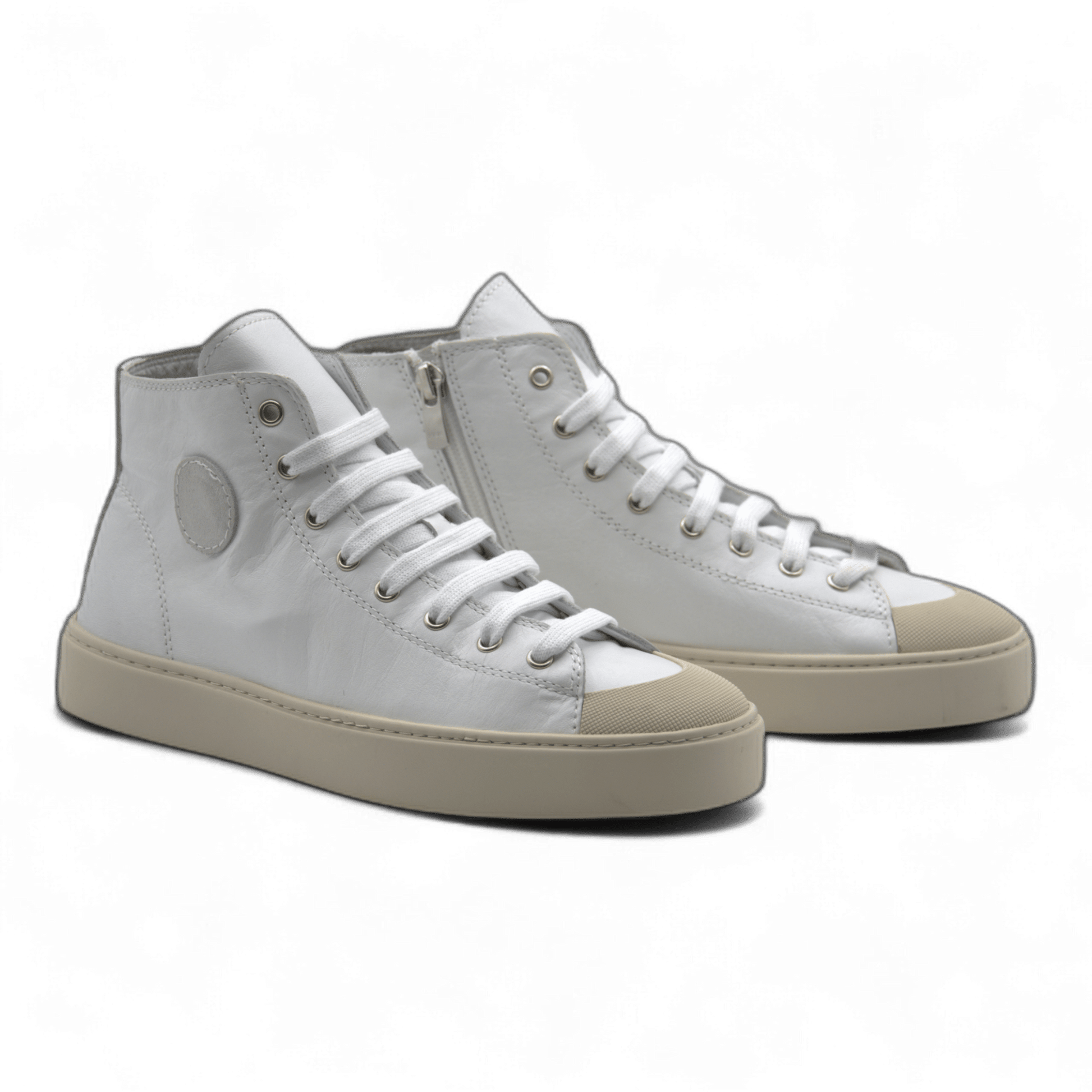 Women's Leather High Top Sneakers with Convenient Side Zipper (August Style) - Wear Sierra