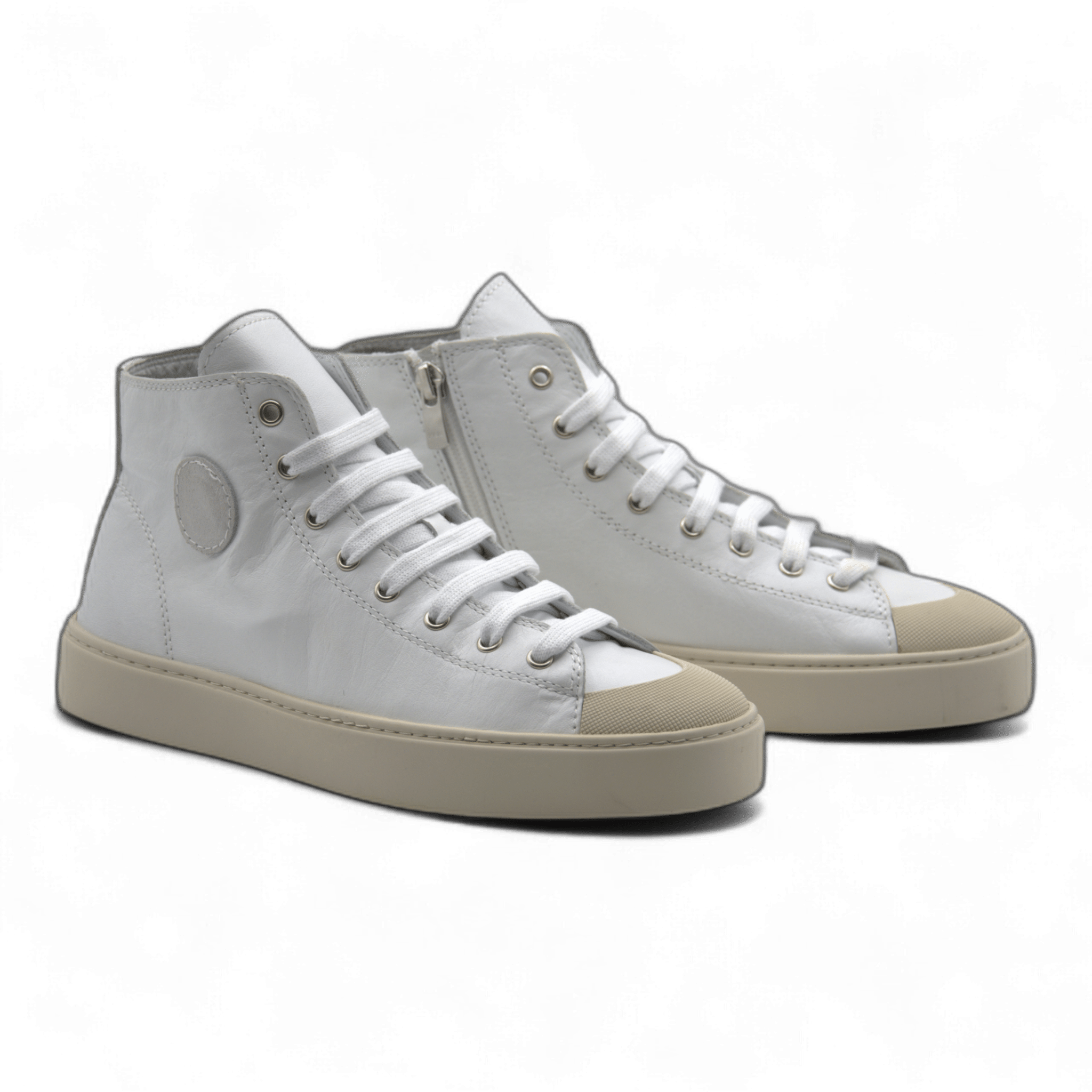 Women's Leather High Top Sneakers with Convenient Side Zipper (August Style) - Wear Sierra