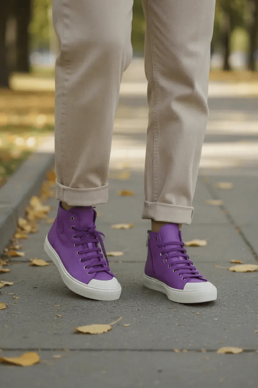 Women's Leather High Top Sneakers with Convenient Side Zipper (August Style) - Wear Sierra