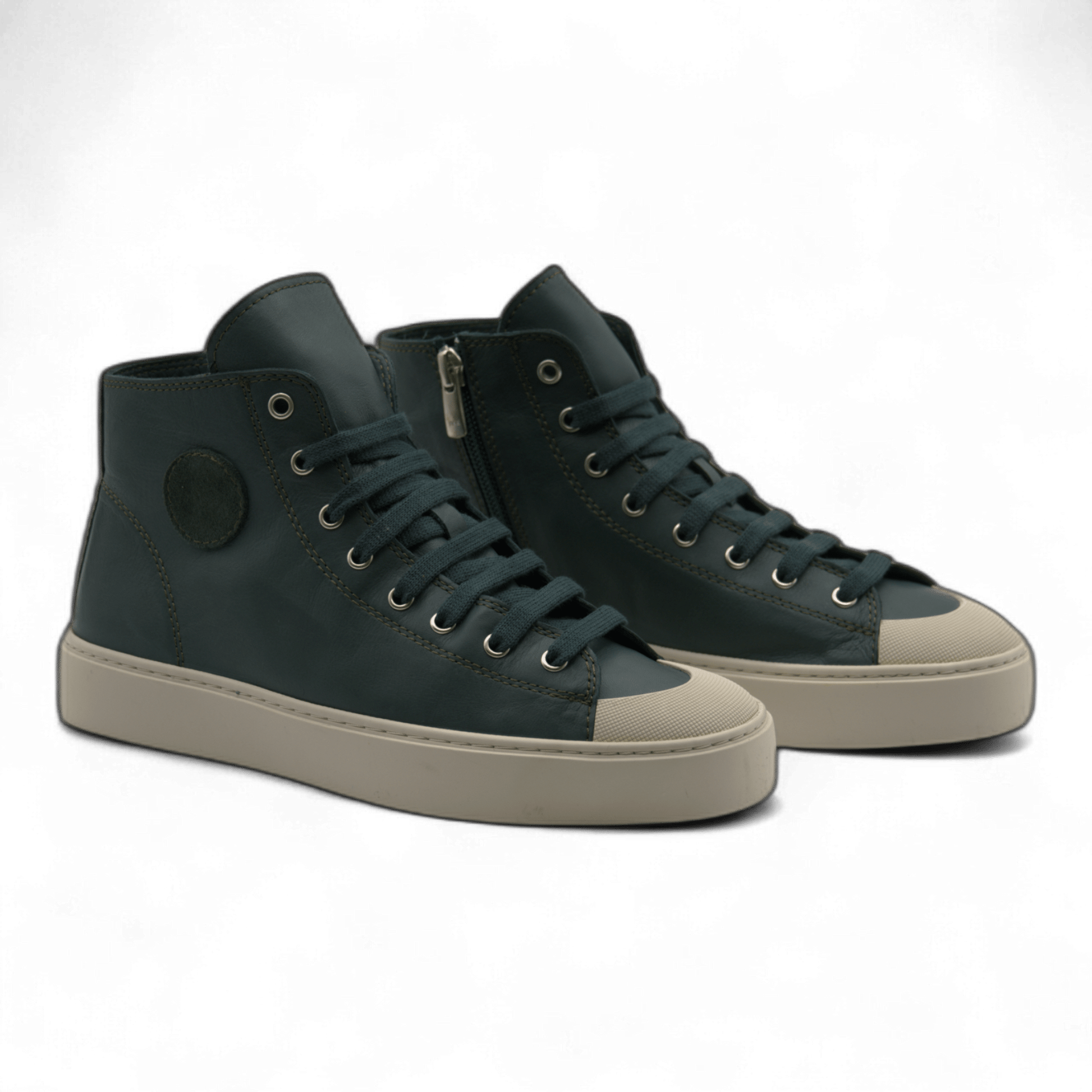 Women's Leather High Top Sneakers with Convenient Side Zipper (August Style) - Wear Sierra