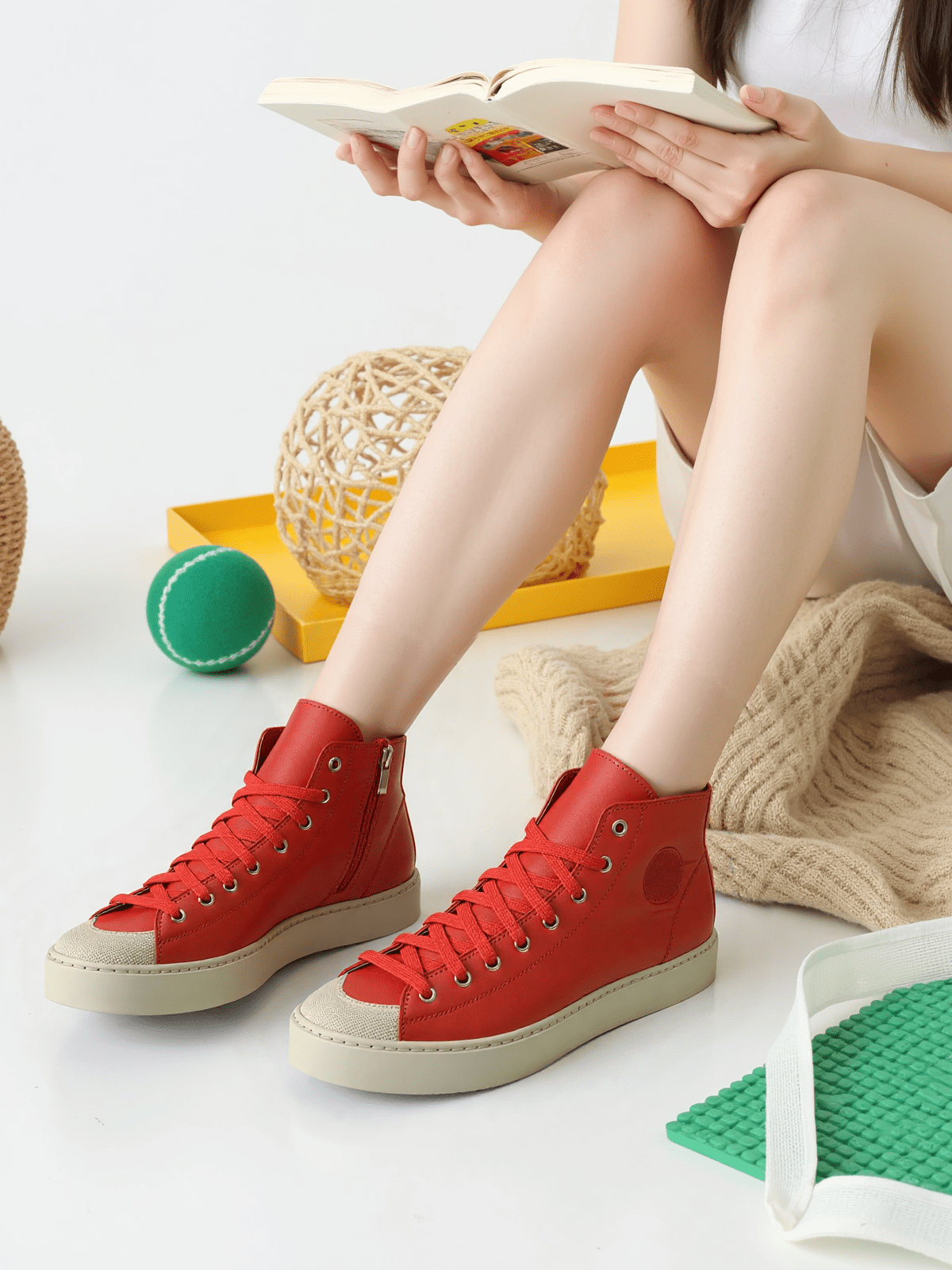Women's Leather High Top Sneakers with Convenient Side Zipper (August Style) - Wear Sierra