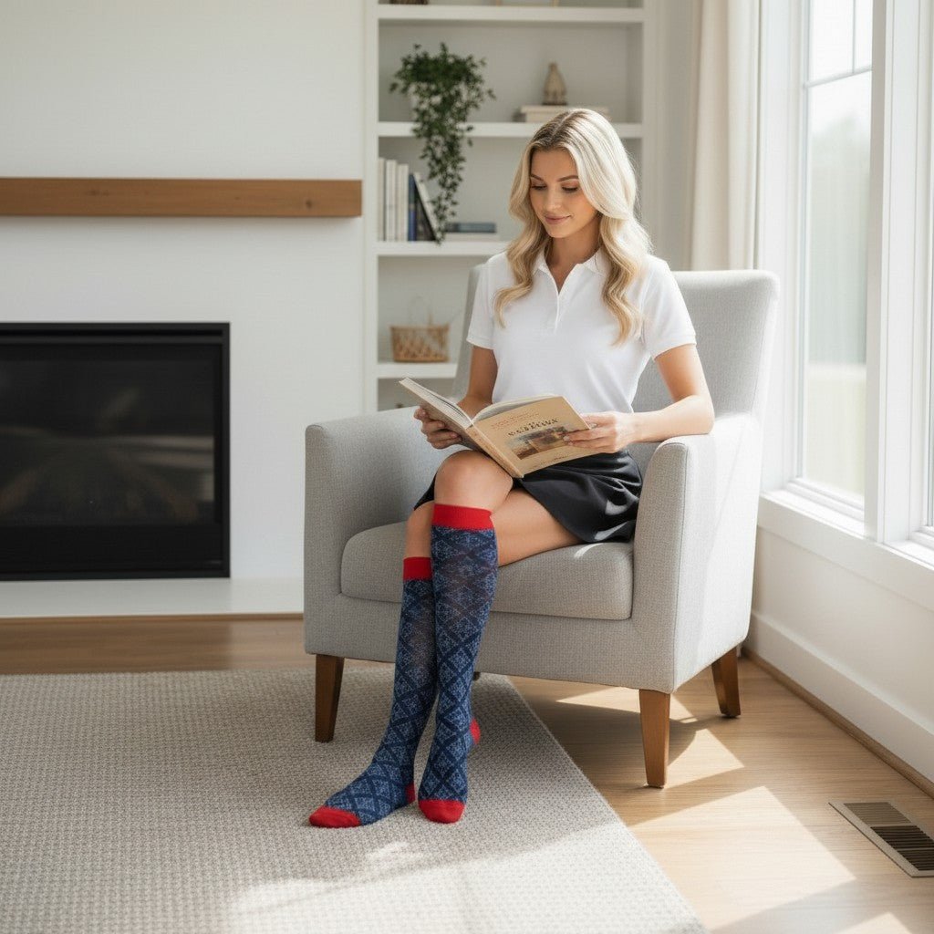 Women's Light Compression Knee High Socks - Great for Travel, Achy Tired Legs for Shoe Size 9-11 - Wear Sierra