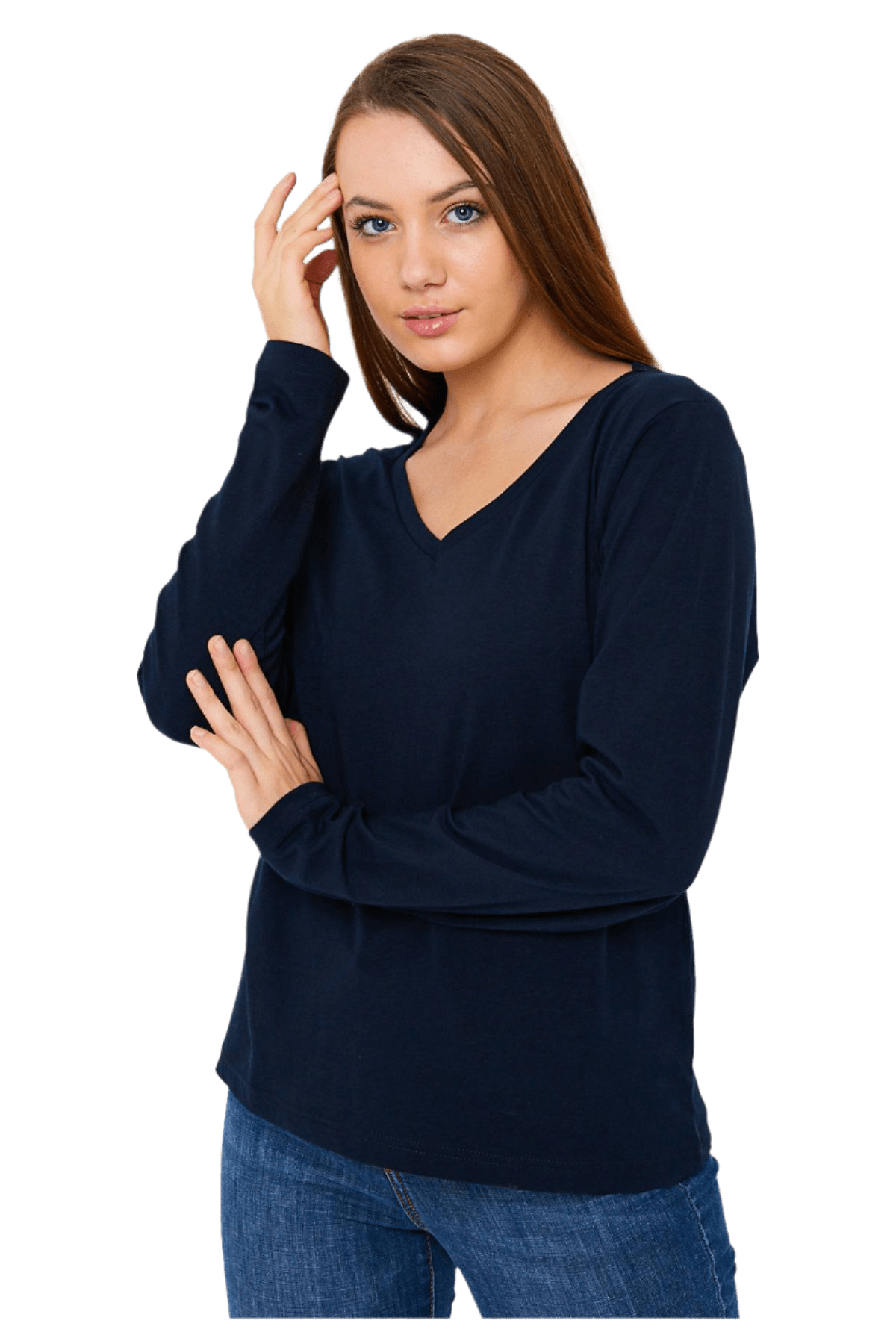 Women's Long Sleeve V-Neck Shirts - in All Natural, Colorful Pima Cotton, Turkish Cotton Long-Sleeve Shirts - Great for Layering under Sweaters and Scrubs - Wear Sierra