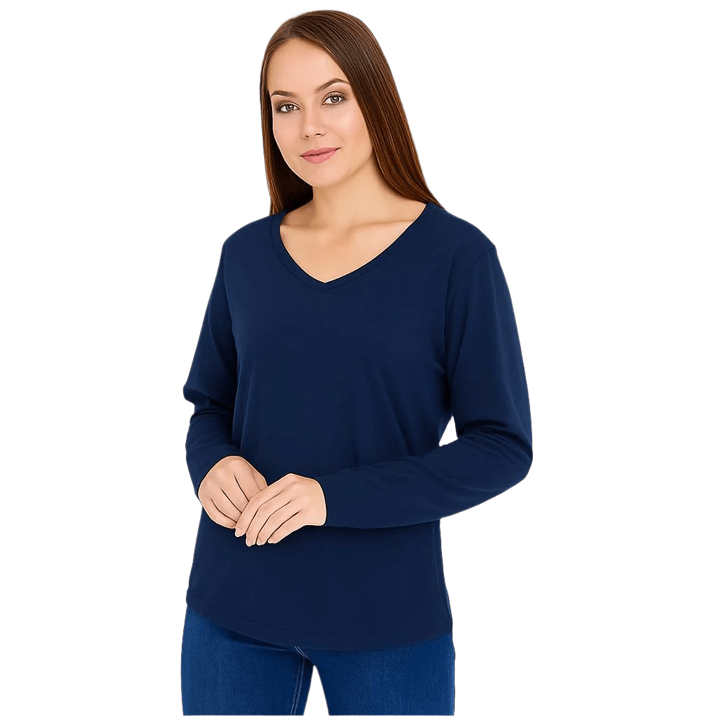 Women's Long Sleeve V-Neck Shirts - in All Natural, Colorful Pima Cotton, Turkish Cotton Long-Sleeve Shirts - Great for Layering under Sweaters and Scrubs - Wear Sierra
