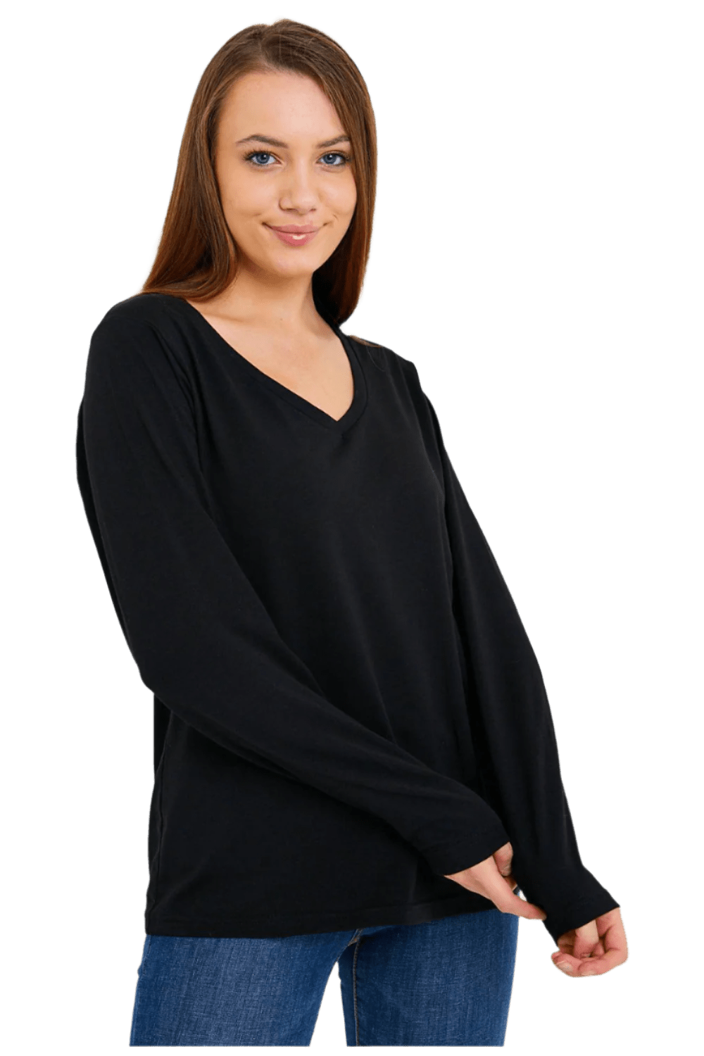 Women's Long Sleeve V-Neck Shirts - in All Natural, Colorful Pima Cotton, Turkish Cotton Long-Sleeve Shirts - Great for Layering under Sweaters and Scrubs - Wear Sierra